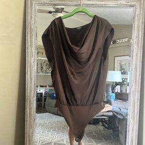 Express Chocolate cowl neck thong bodysuit Lg.